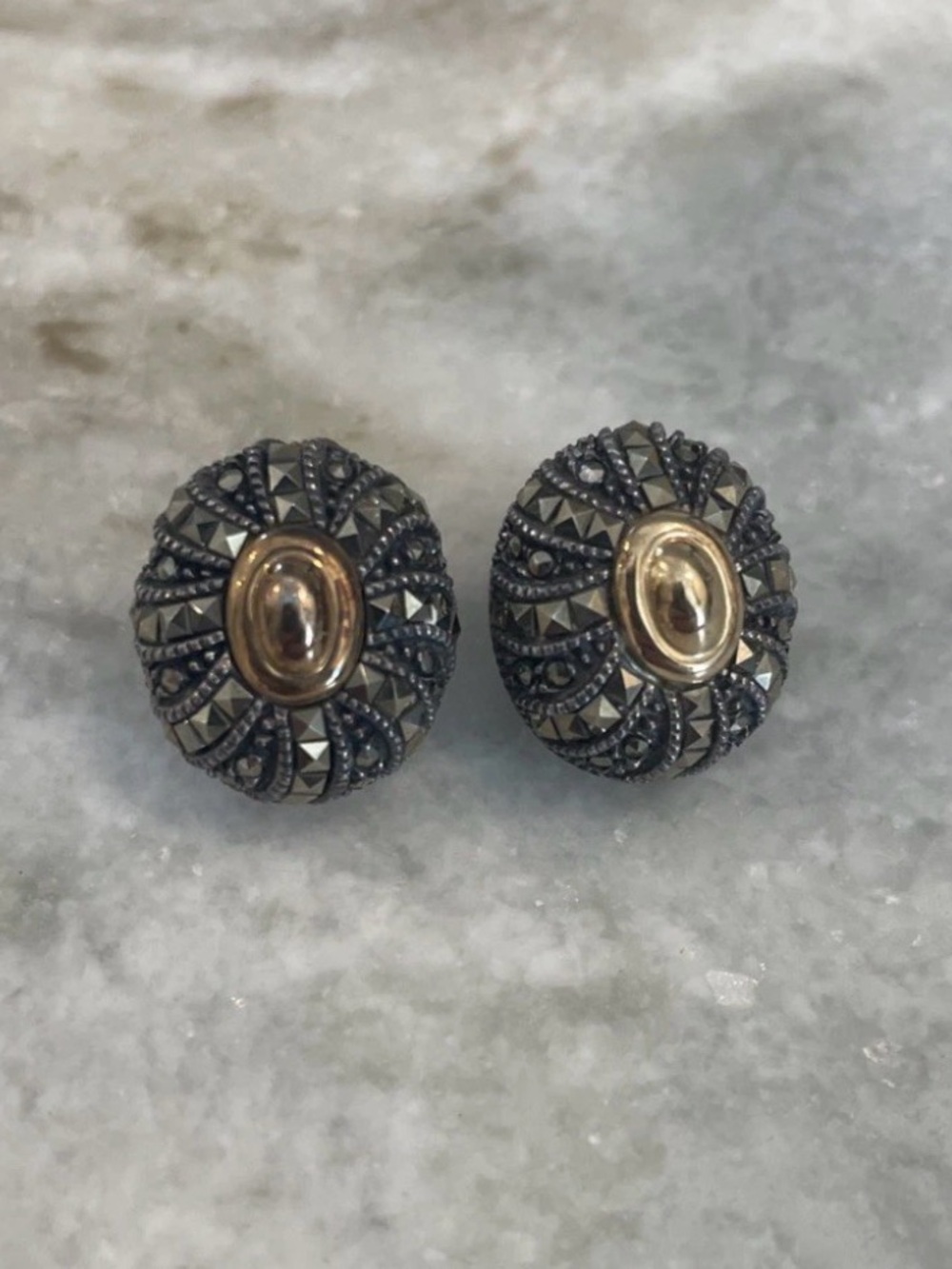Judith Jack JJ Sterling Clip On Two Toned Earrings